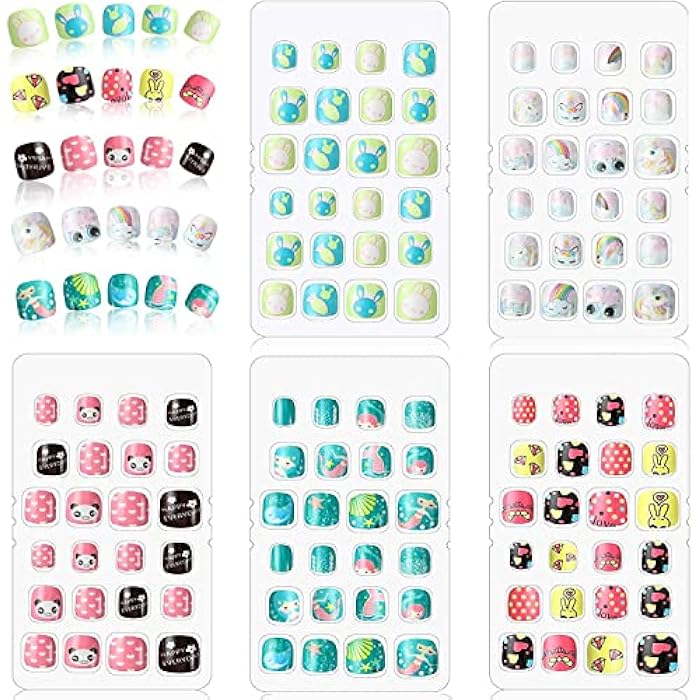 SYOSI Kids Press on Nails Children, 120 Pieces Fake Nails Artificial Nail Tips Girls Full Cover Short False Fingernails for Girls Kids Nail Decoration (Bunny Pattern) - Image 1